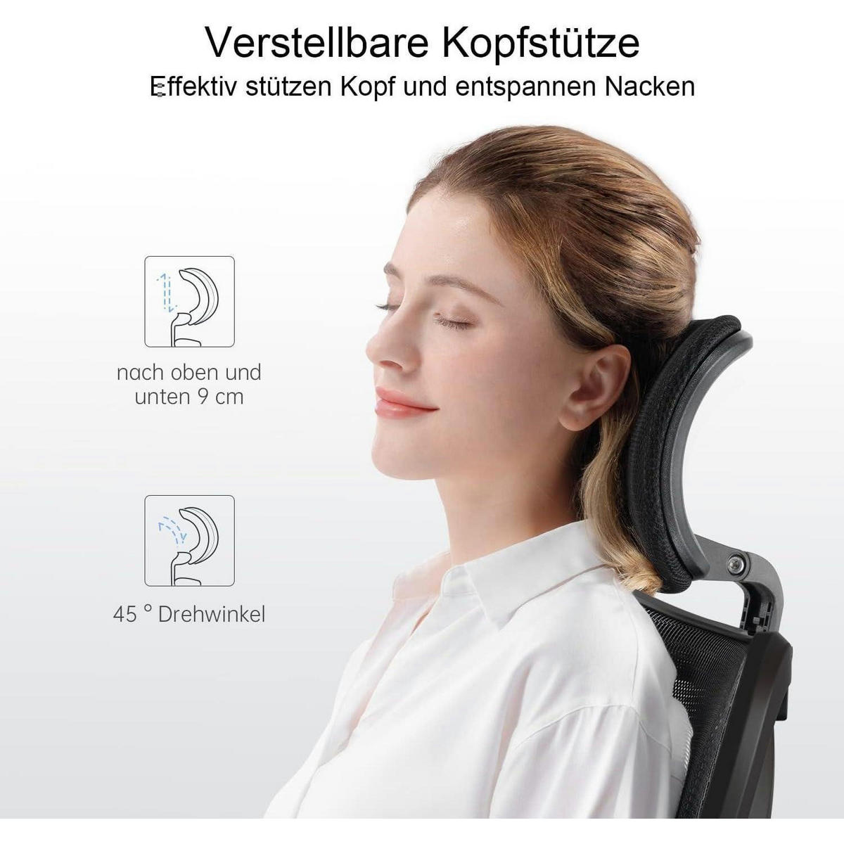 ERGONOMISCHER Bürostuhl mit verstellbarer Lordosenstütze und Kopfstütze - Schwarz, Textil (53.3/27.9/69.9cm)