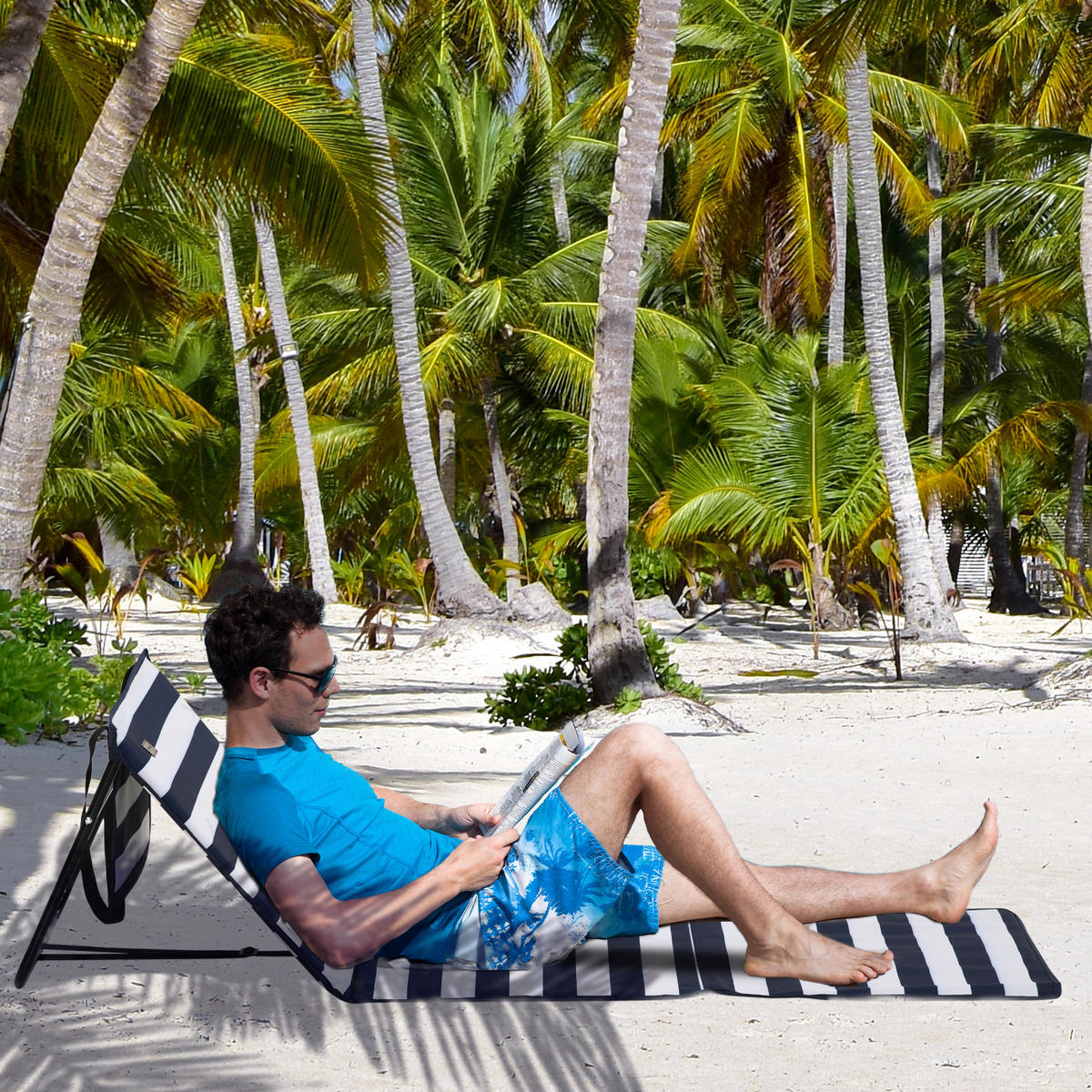 FALTBARE STRANDLIEGE, 142 x 51 x 40 cm, Stahl, Oxford, Blau+Weiß - Blau, Kunststoff (142/40/51cm) - Outsunny