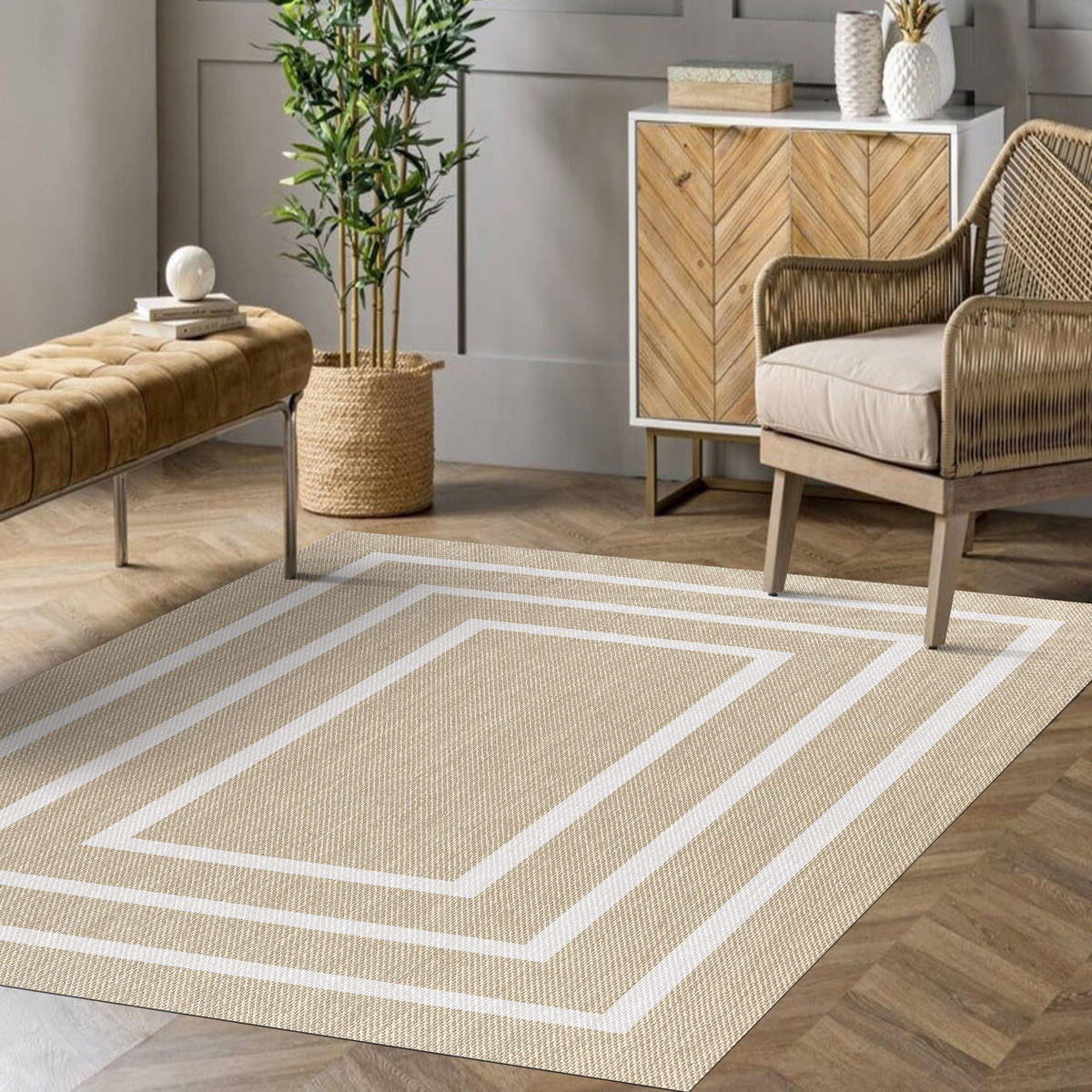 TEPPICH Premium en Vinyle 3 Weiße Rechtecke 60x90 cm - Weiß, Kunststoff (60/90cm) - STORESDECO
