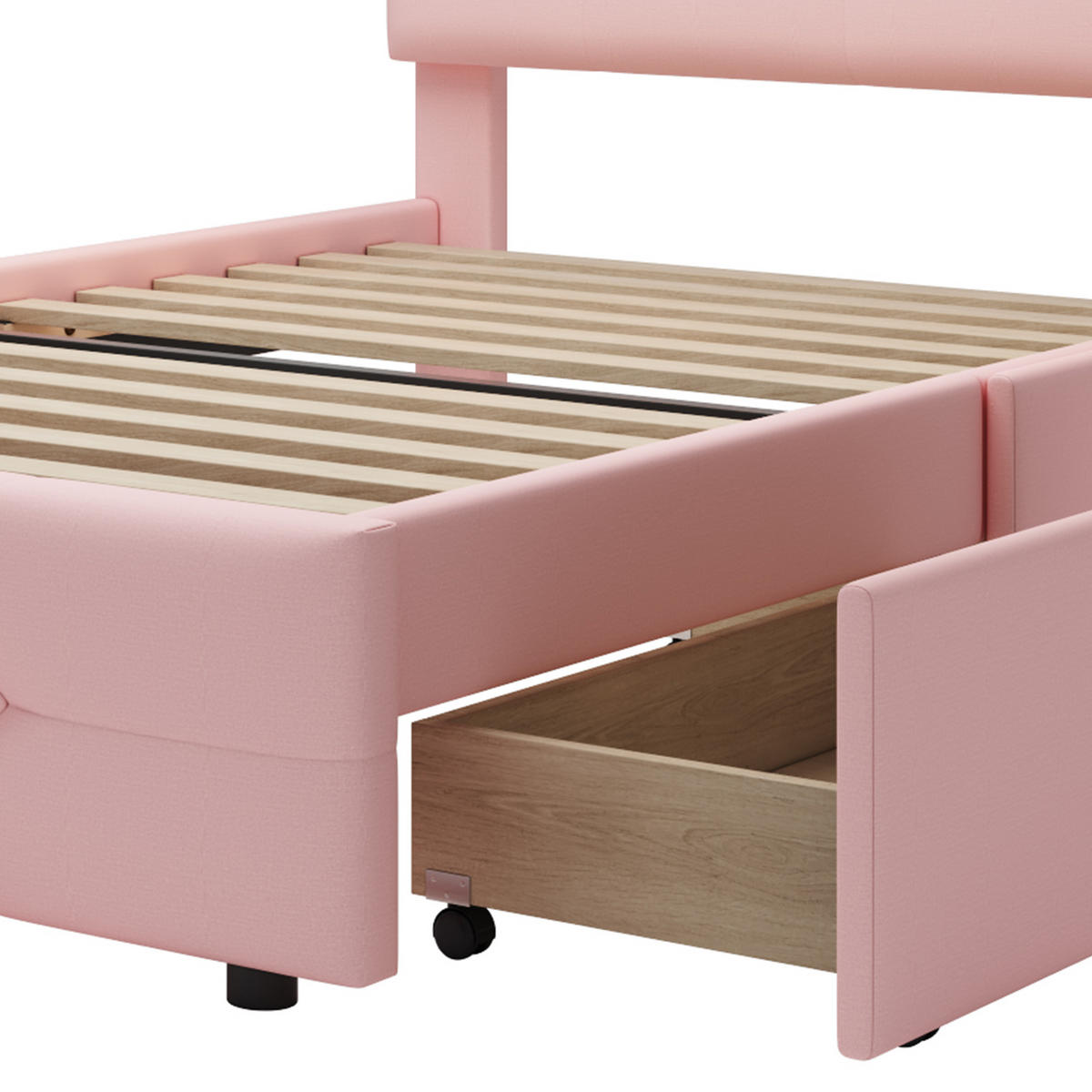 POLSTERBETT 90x200 Rosa Leinen LED Schubladen - Pink, Textil (90/200cm) - FLIEKS