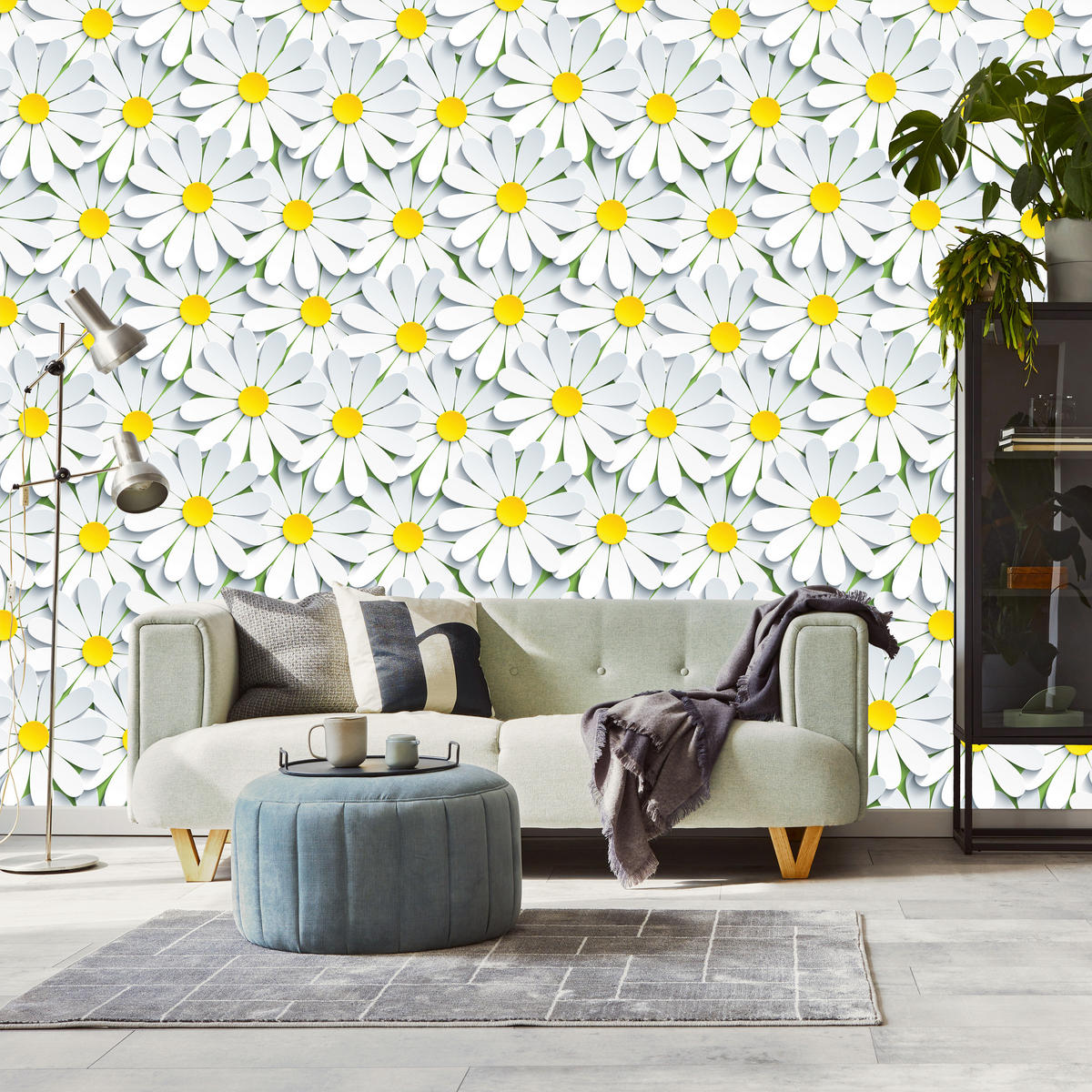VLIESTAPETE Kamillenblüten – Weiß, Gelb, Grau – 50x1000 cm - Gelb/Weiß, Papier (50/1000cm) - Muralo
