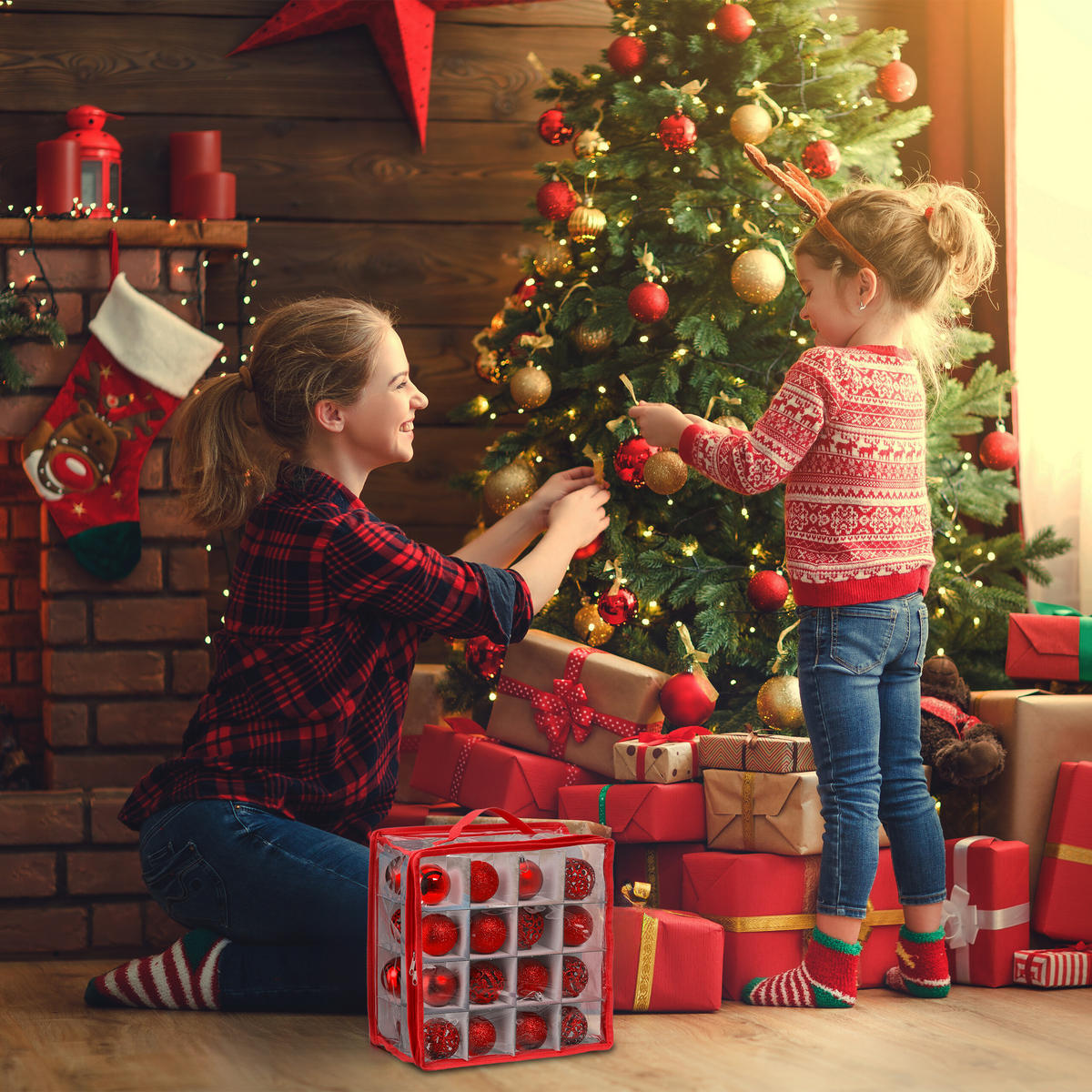 3XWEIHNACHTSKUGEL-AUFBEWAHRUNGSBOX - Multicolor, Papier/Kunststoff (32/16/32cm) - Relaxdays