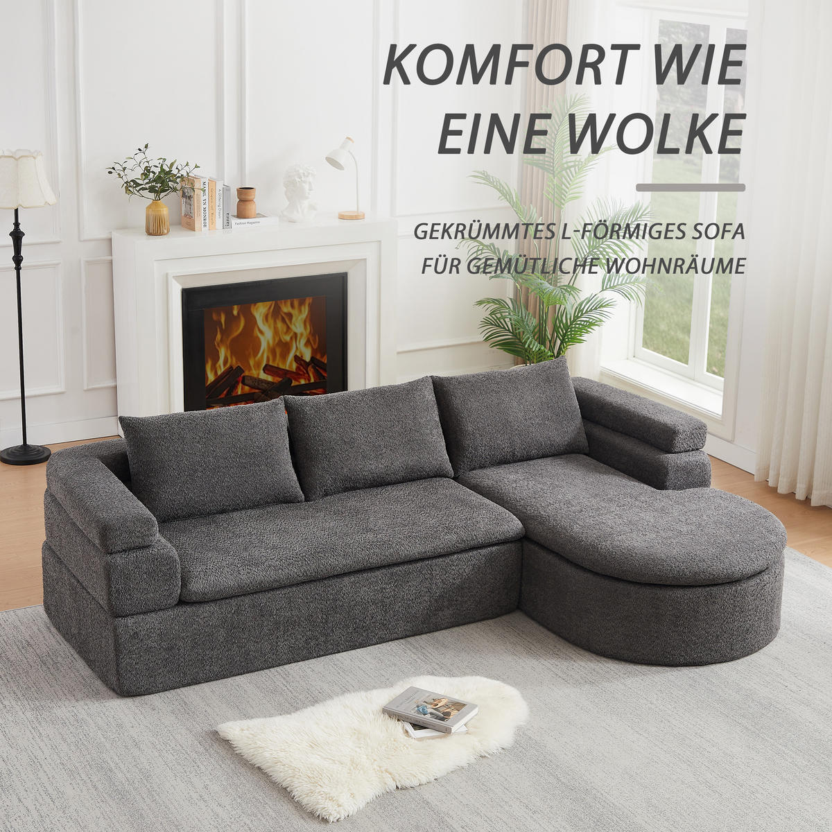 ECKSOFA 260/170/65 cm Grau Chenille mit Chaiselongue - Grau, Textil (260/170cm) - Oxeza
