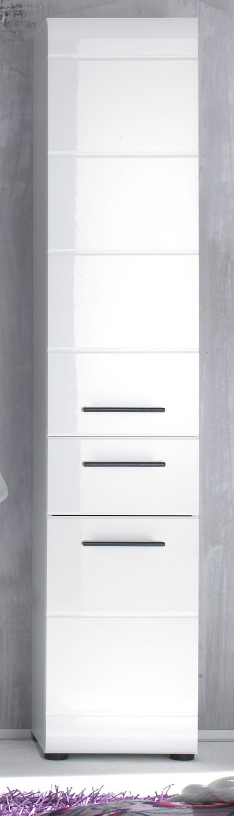 HOCHSCHRANK weiß Hochglanz 30 cm, Badschrank Türanschlag wechselbar - Weiß Hochglanz/Schwarz, Holzwerkstoff/Kunststoff (30/182/31cm) - Top.Furn