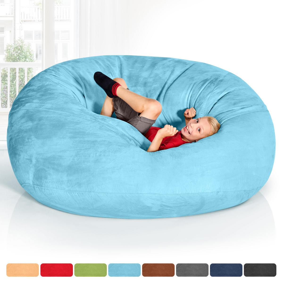 RIESEN-SITZSACK XXL JUMBO Velours 5ft - Hellblau, Textil (150/120/150cm) - Green Bean