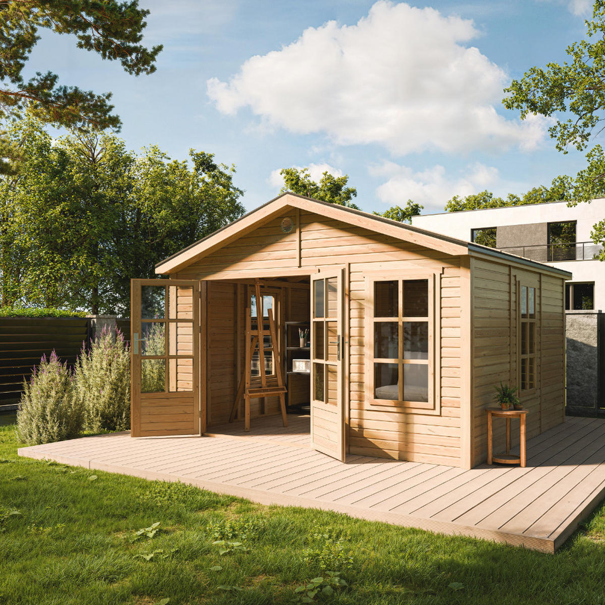 GARTENHAUS HOLZ M735A 370 x 360 cm - Naturfarben, Holz (382/267/394cm) - Timbela