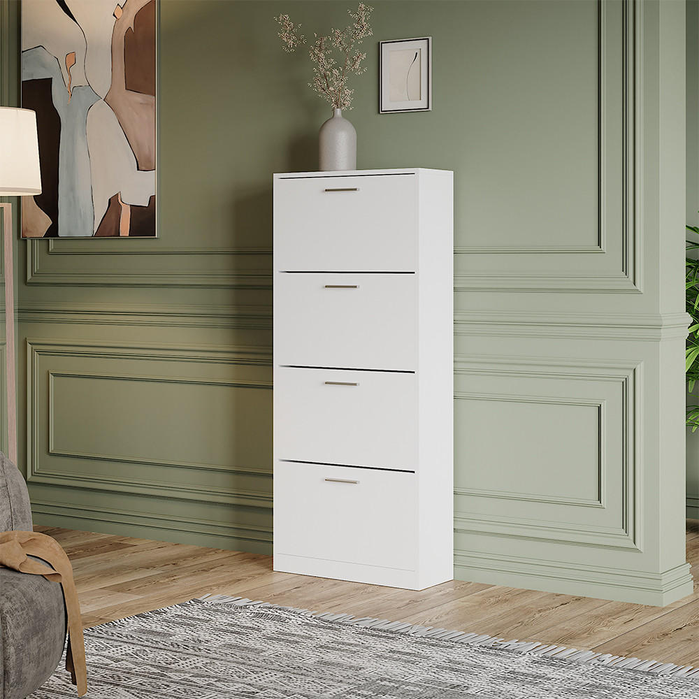 SCHUHKIPPER Gizmo Weiß 59 x 137 cm mit 4 Fächern - Weiß, Holzwerkstoff (59/137/22cm) - Vicco