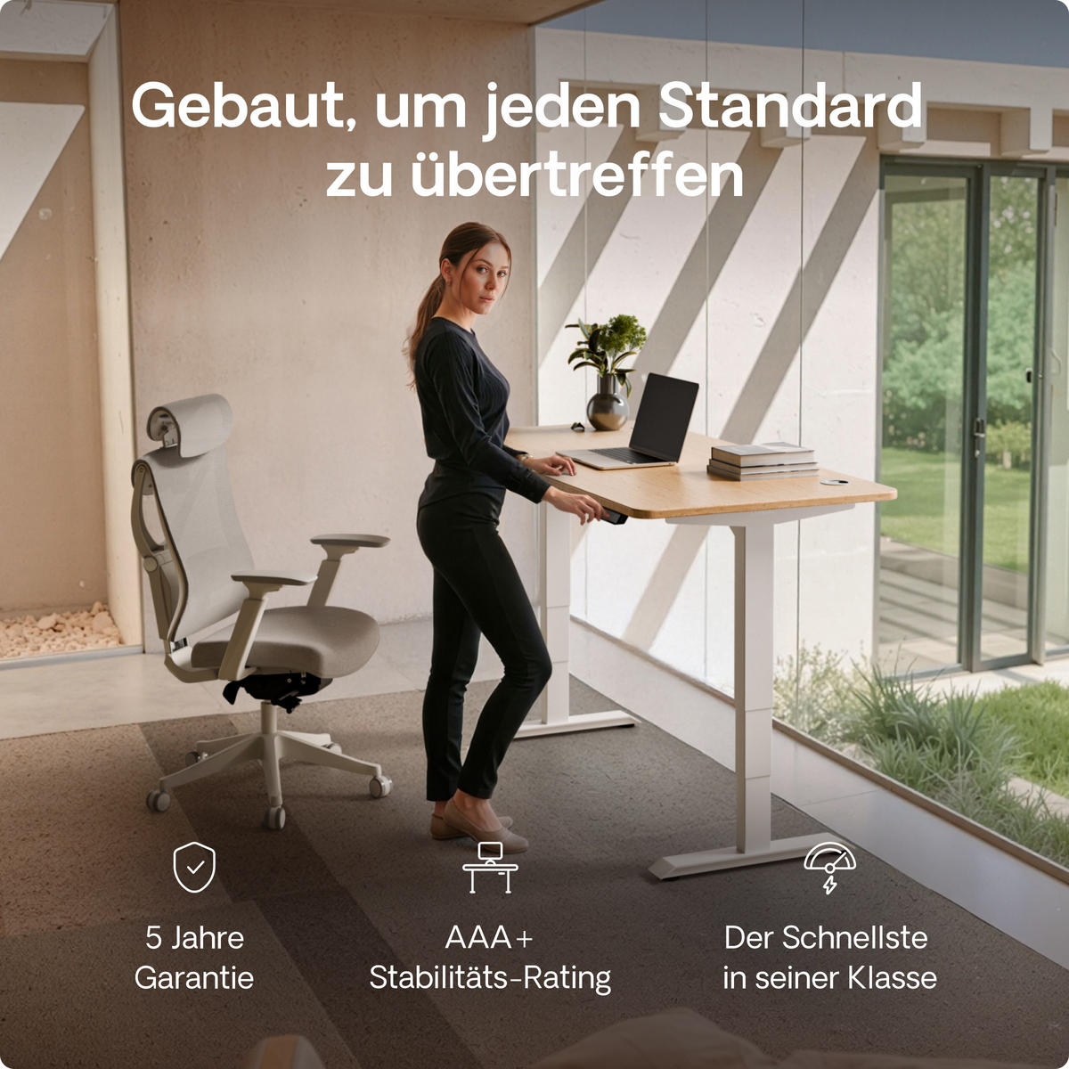 SCHREIBTISCH Elektrisch Höhenverstellbarer HomePro 160x80cm Weiß/Bambus mit Memory-Funktion, Anti-Kollisions Technologie - Hellgelb/Weiß, Holz (80/160/63.5cm) - Desktronic
