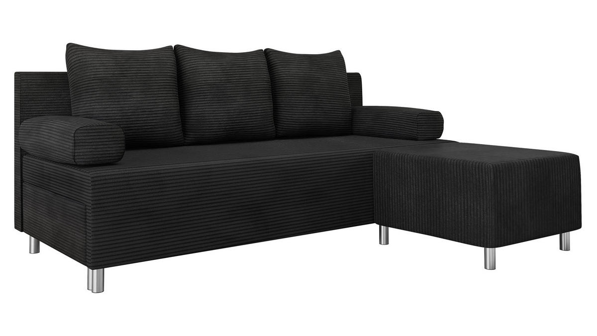 SCHLAFSOFA Dover Cord mit Polsterhocker - Chromfarben/Schwarz, Holz/Kunststoff (192/80cm) - MIRJAN24