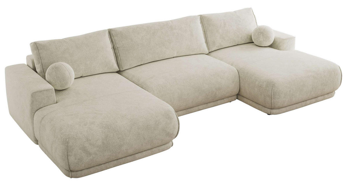 SEDACIA SÚPRAVA RINA U Creme Hrubo tkaná ženilka - čierna/krémová, textil/plast (360/85/170cm) - MKS