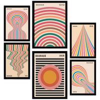 POSTER Set Mit 6 Geometrische Bauhaus Pastellfarben A3 & A4 Schwarzer Rahmen - Schwarz, Papier (29/3cm) - Nacnic
