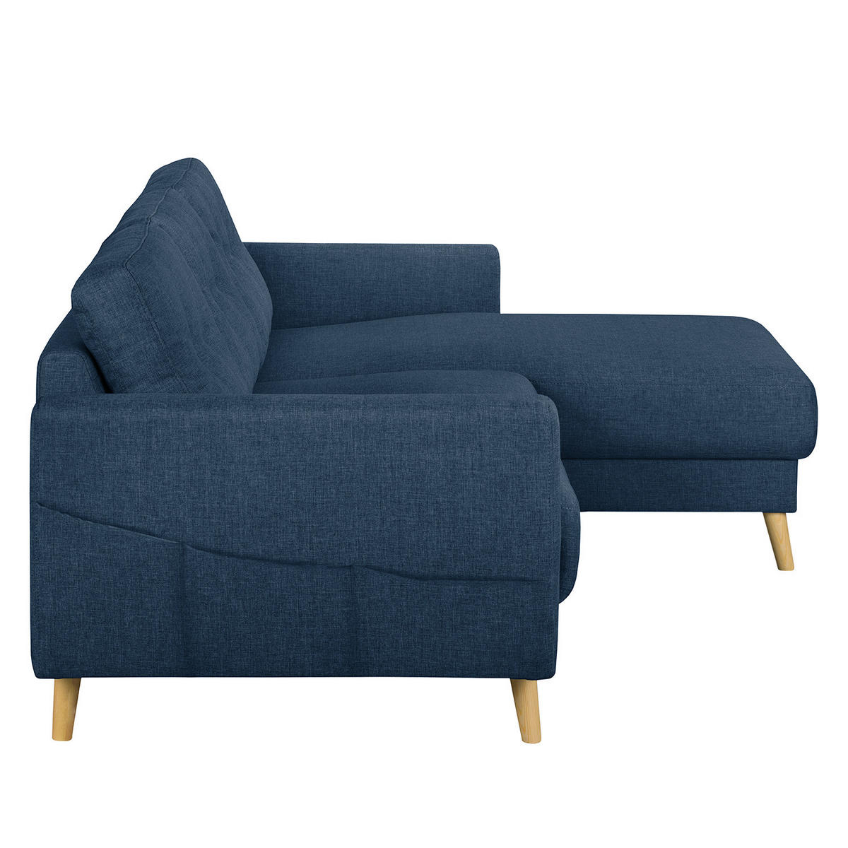 ECKSOFA mit Longchair - Hellbraun/Blau, Holz/Textil (233/148cm) - home24