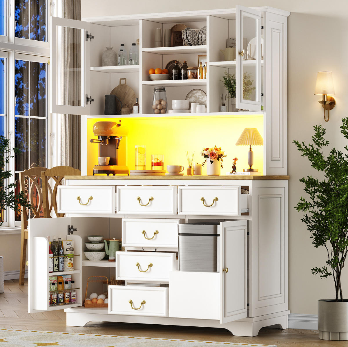 BUFFETSCHRANK 118/39,5/180 cm Weiß aus MDF mit LED - Weiß, Holzwerkstoff (118/180/40cm) - OKWISH