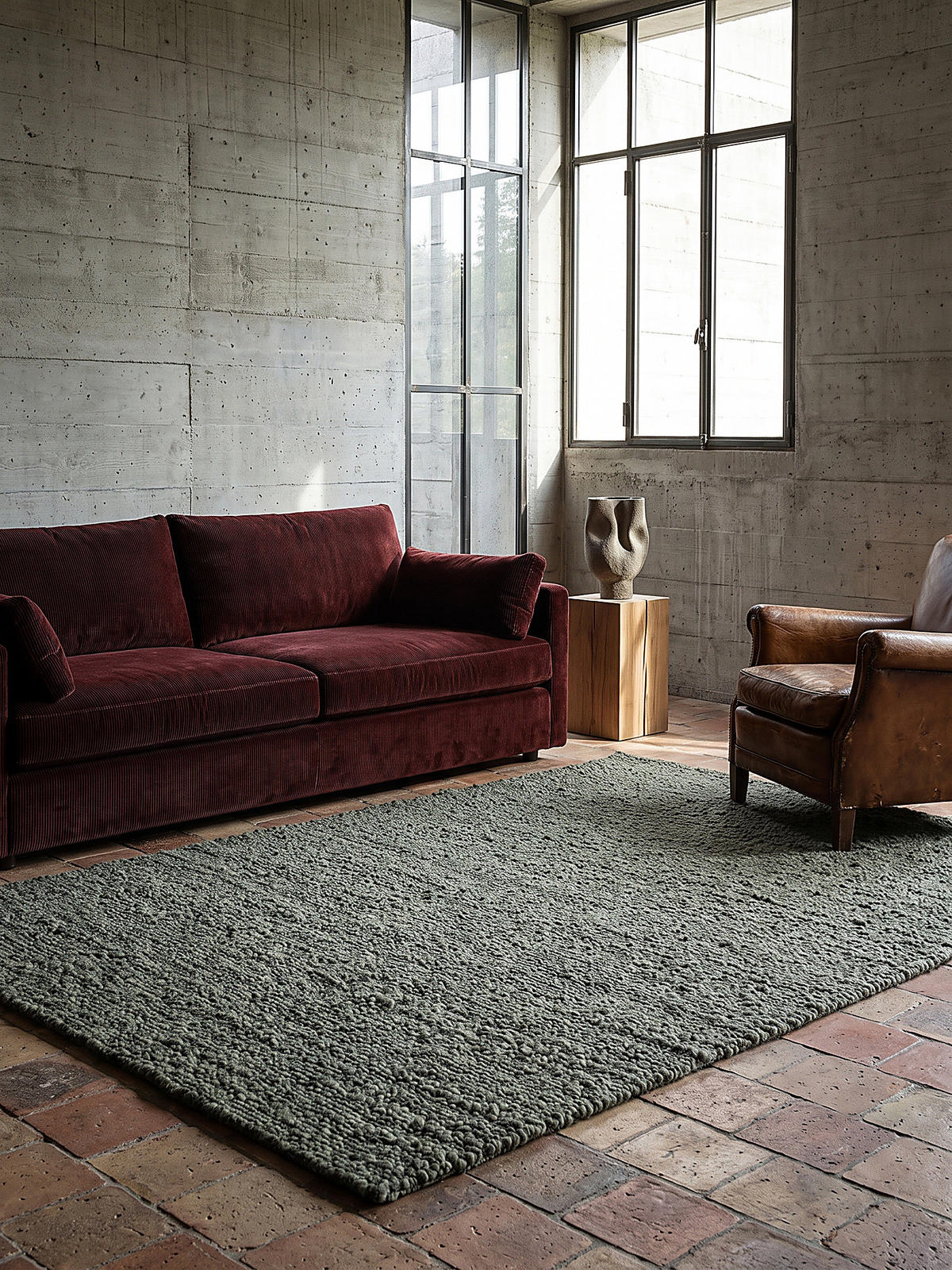 TEPPICH Kurzflor, handgewebt, GLAVEN, in Grün-Grau, Bouclé-Struktur, 120 x 170 cm - Grün, Textil (120/170cm) - KADIMA DESIGN