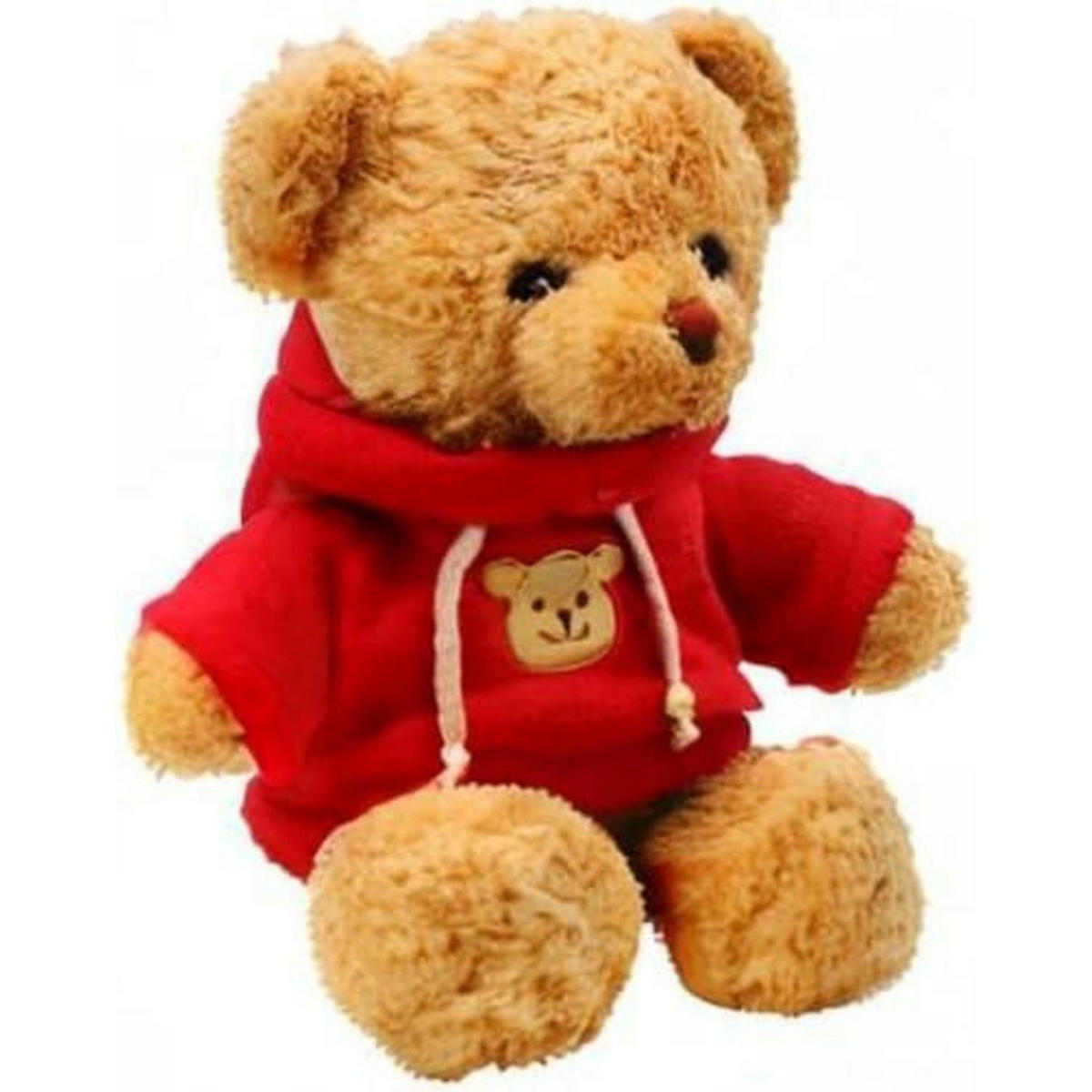 PLÜSCHTIER Teddybär mit Kapuze, weiches Fell, rot - Rot, Fell (1/30cm)