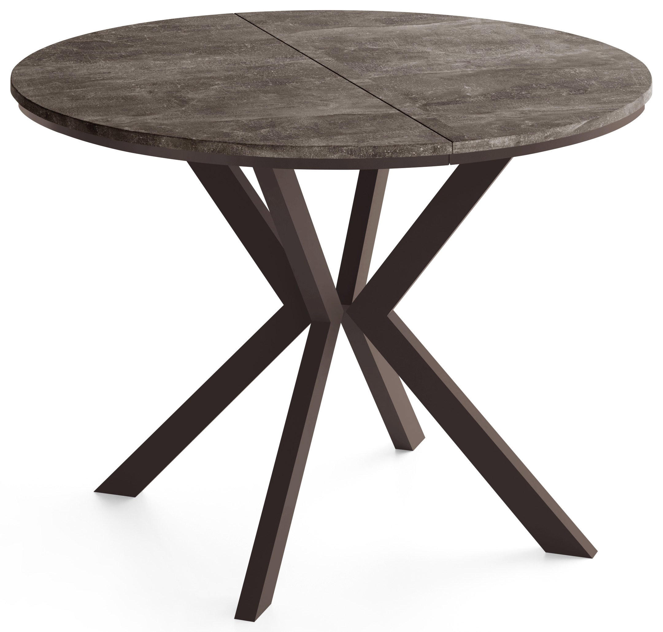 ESSTISCH Valio Neo rund oval ausziehbar verlängerbar mit braunen Metallbeinen, Beton Dunkelgrau 90-130/90/76 cm - Dunkelgrau/Braun, Holzwerkstoff/Metall (90/130/76cm) - WFL GROUP