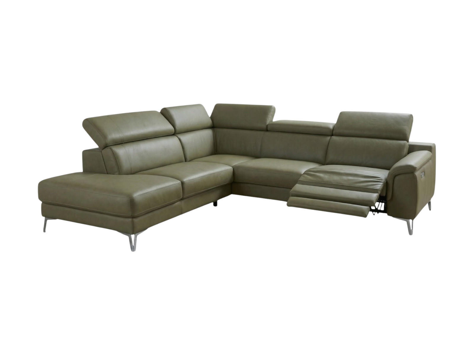 ECKSOFA Jardin Echtleder mit 1 x Relaxfunktion Olivgrün - Olivgrün, Leder/Metall (230/266cm)