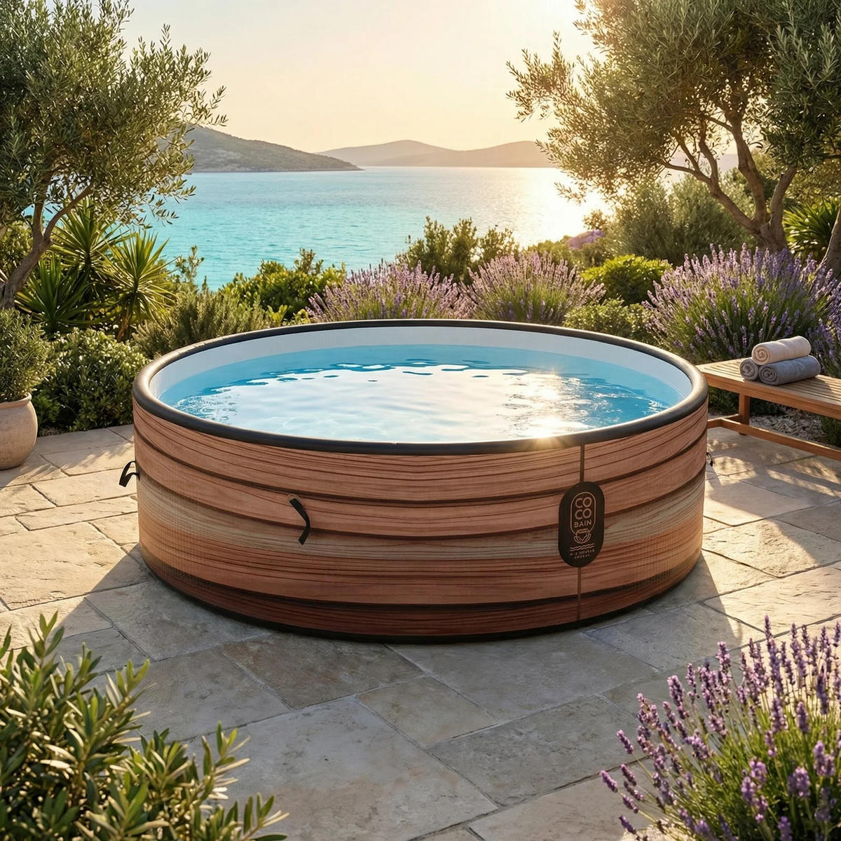 POOL Aufblasbar Maui - Durchmesser 250 cm - 1100 Liter - Motor 2240 W - Für bis zu 6 Personen - Braun, Kunststoff (250/70/70cm) - COCO BAIN