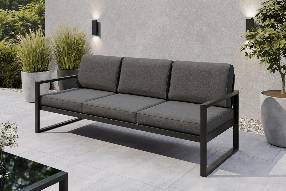 GARTENSET Madera für 6 Personen Balkonmöbel Aluminium Terassenmöbel Sitzbank, 4-tlg. Tisch schwarz, dunkelgrau - Dunkelgrau/Schwarz, Kunststoff/Metall - Margaret Hadas24