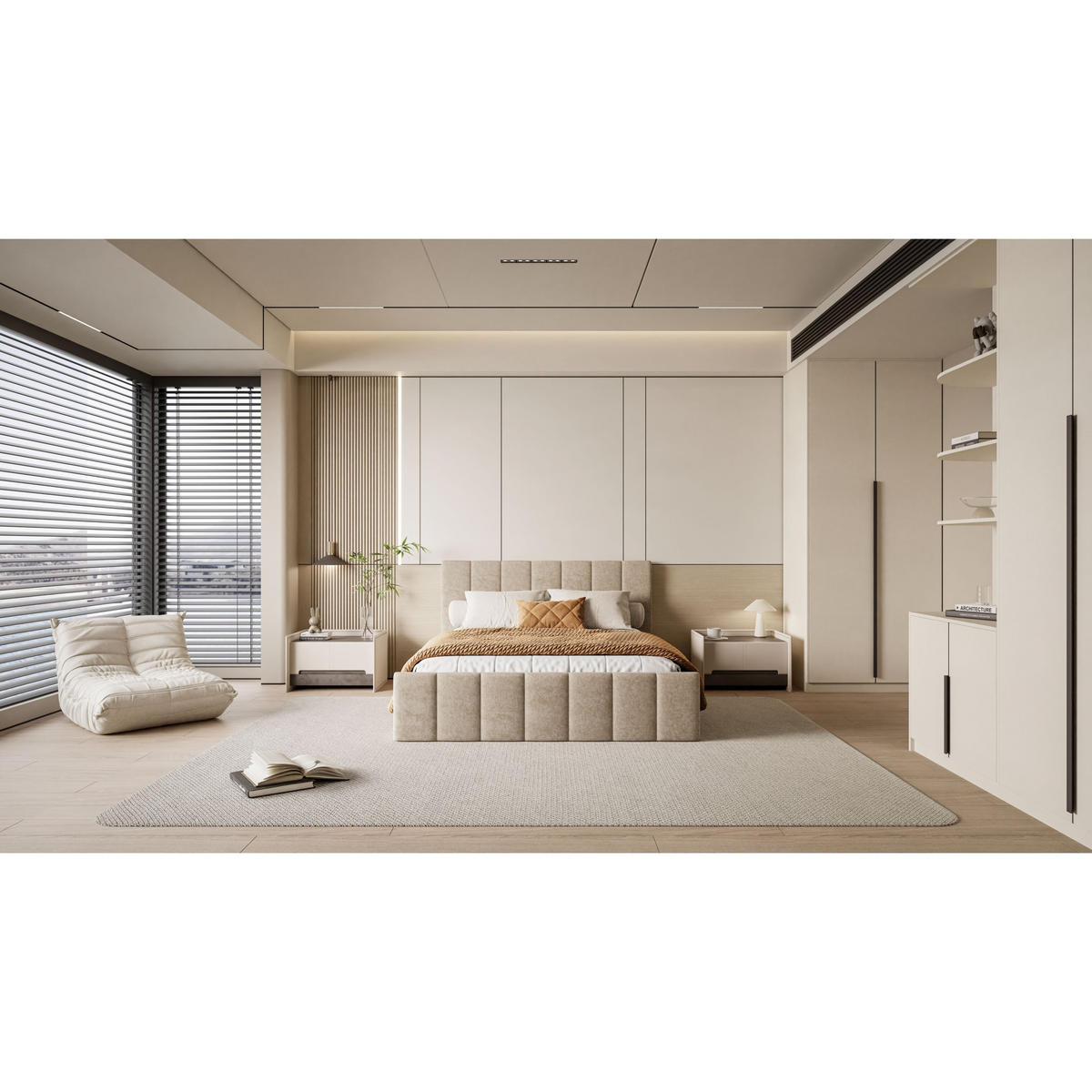 POLSTERBETT ELISE 140x200 cm Boston Trufa, Kopfteil 95 cm, 34 Holzlatten - Beige, Textil (140/200cm) - Lookway