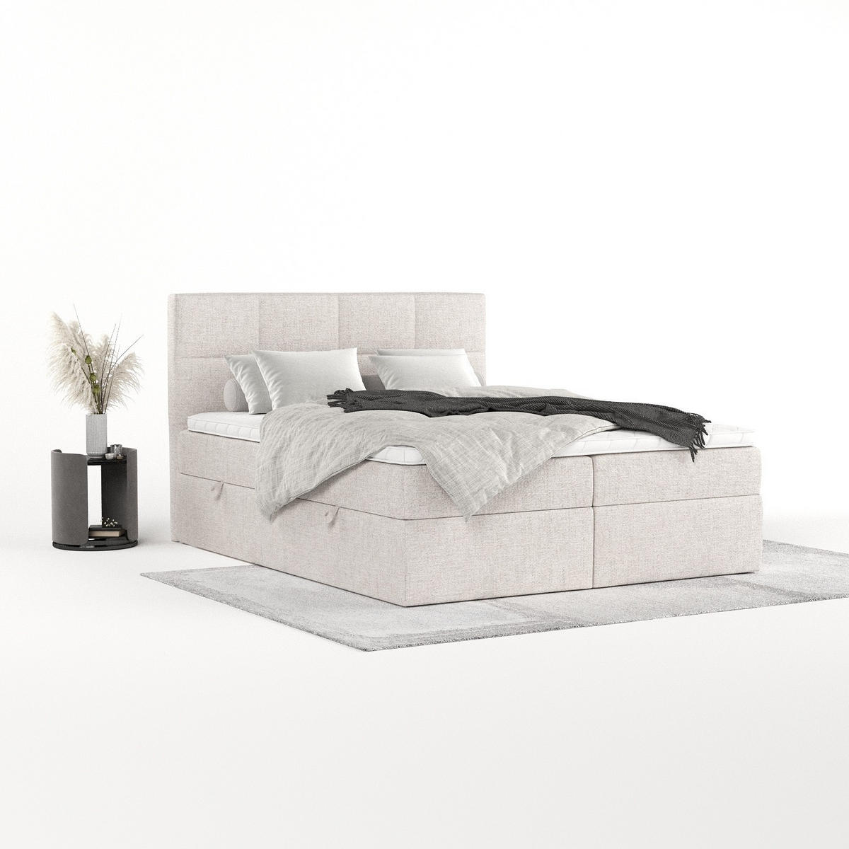 BOXBETT Oris 160/200 cm Hellbeige im Neve Stoff - Sandfarben/Schwarz, Holz/Holzwerkstoff (160/200cm) - AltaBeds