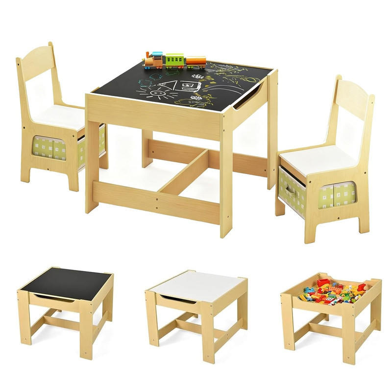 KINDERSITZ‑SET mit Stuhl grün(3-tlg) - Grün, Holzwerkstoff (62/48/62cm) - COSTWAY