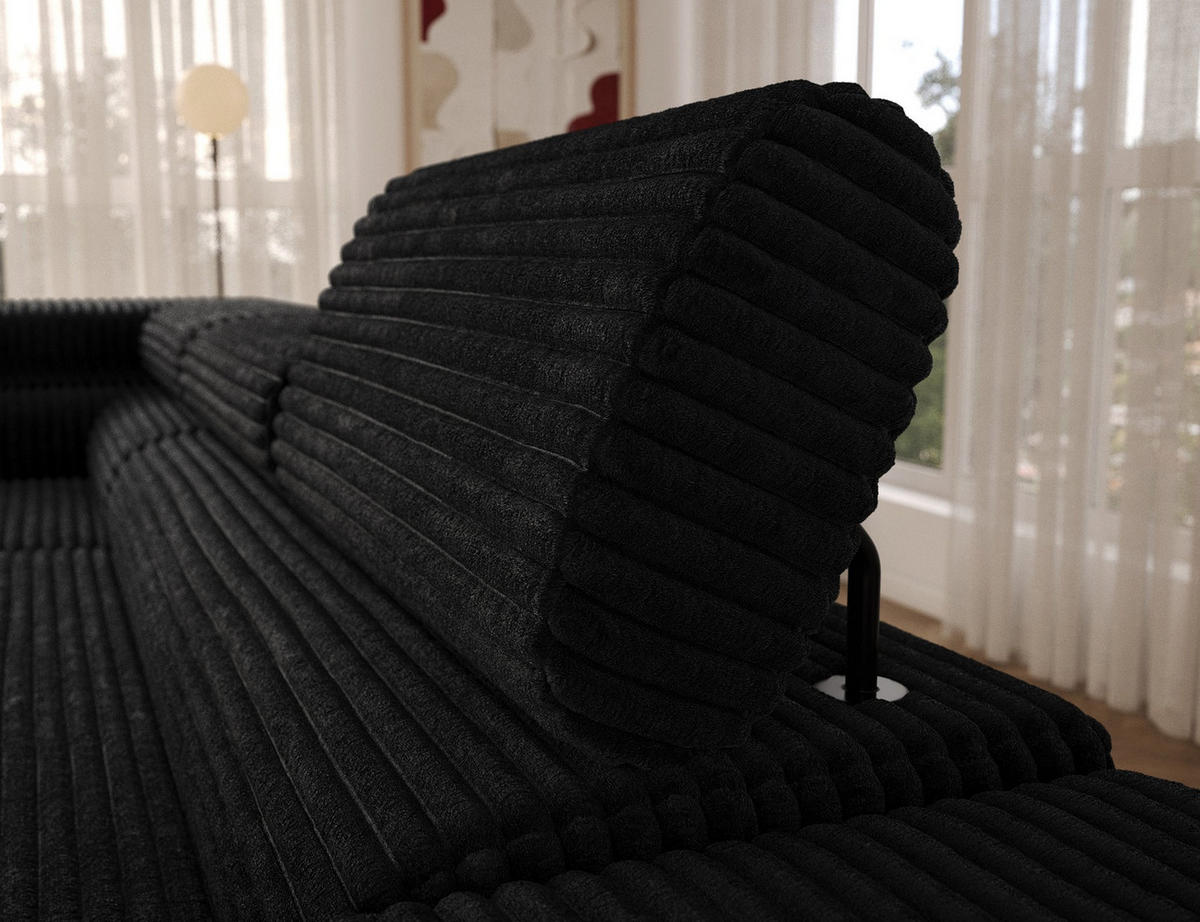 ECKSOFA COLESIO L-Form, Schlaffunktion, Bettkasten, verstellbare Kopfstützen, Wellenfederung, Metallfüße, breiter Cordstoff - Schwarz, Kunststoff/Metall (269/204cm) - Wohnideebilder