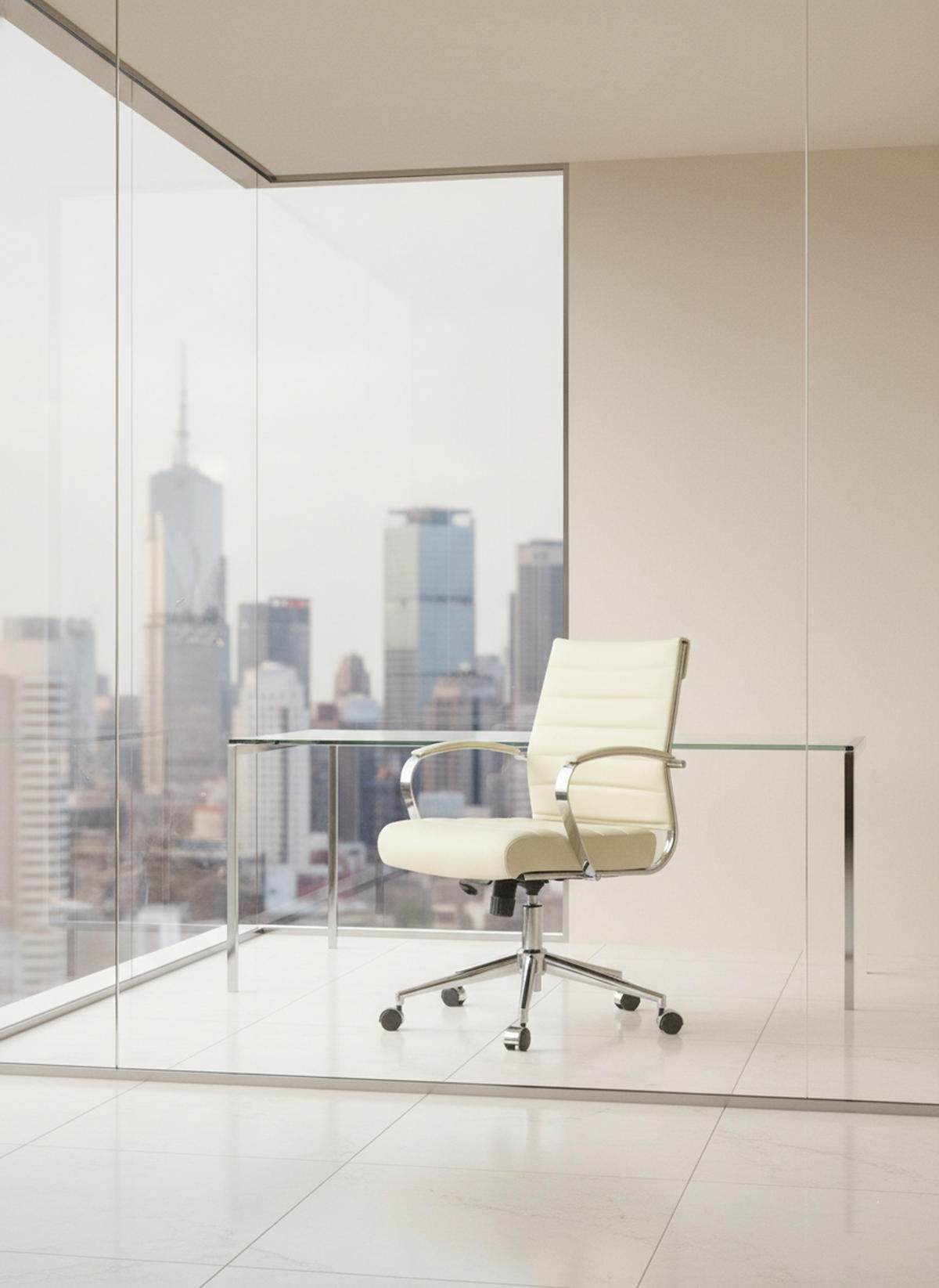 BÜROSTUHL Rynex Echtleder creme - Chromfarben/Creme, Leder/Metall (57/100/62cm) - TPFLiving