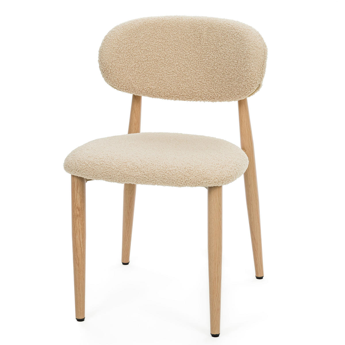 STUHL ALMO gepolstert Beine in Holzoptik - dunkelbeige - Boucle - Champagner/Eichefarben, Textil/Metall (47/77/54cm) - NEW HOME