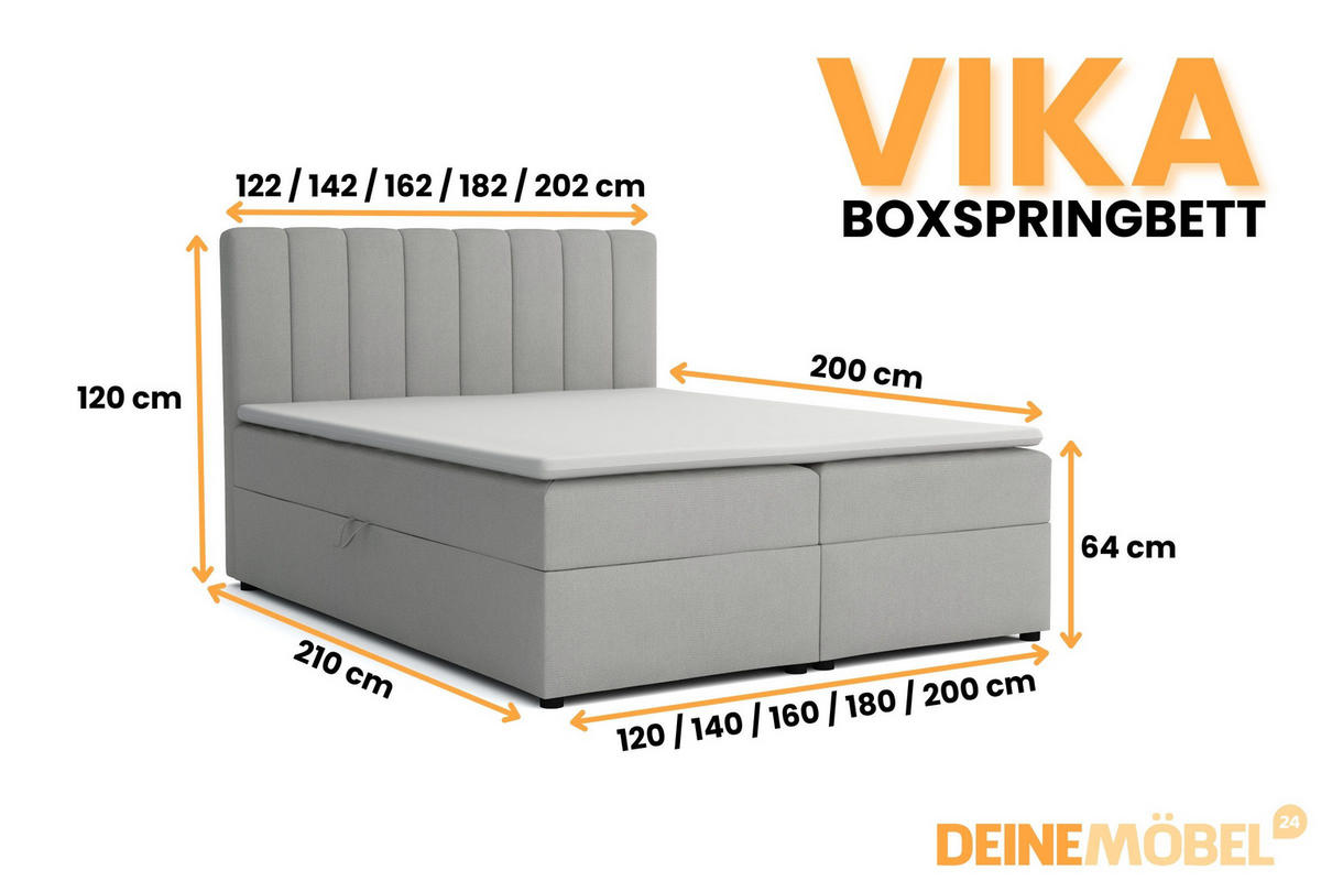 BOXBETT VIKA 200/200 in Velours Hellgrau H3 - Hellgrau, Holz/Holzwerkstoff (200/200cm) - Deine Möbel 24