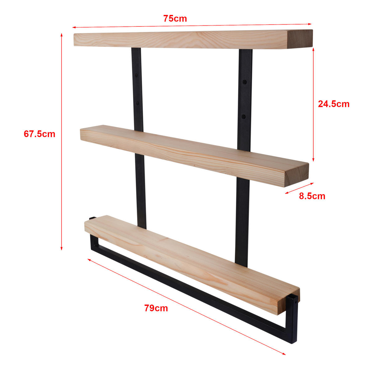 WANDREGAL Nykøbing - Naturfarben, Holz (79/67.5/8.5cm) - [en.casa]