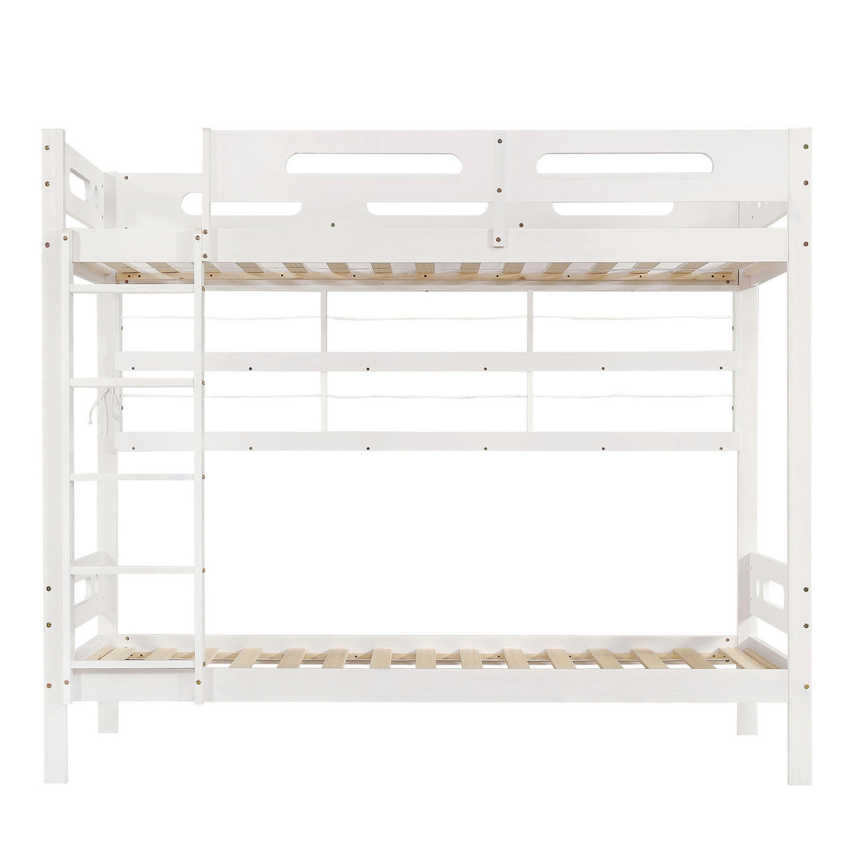 ETAGENBETT 90/200 cm aus Kiefernholz und MDF mit 5-stufiger Leiter, offenem Regal und Fallschutz, Weiß/Natur - Weiß, Holz (90/200cm) - Redom