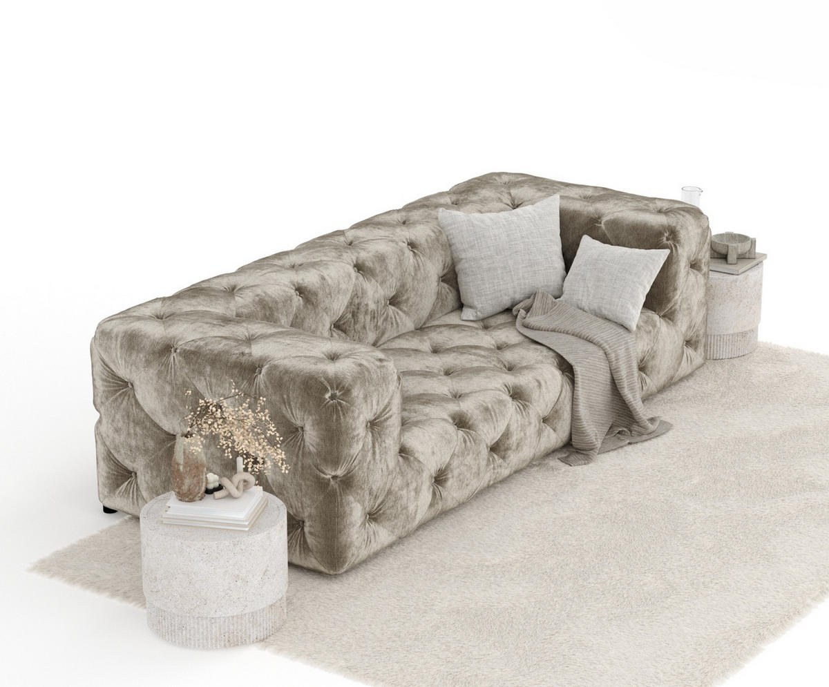 3-SITZER-SOFA Cosimo Beige Samtstoff - Beige/Schwarz, Holz/Holzwerkstoff (230/71/100cm) - Maison de Reve