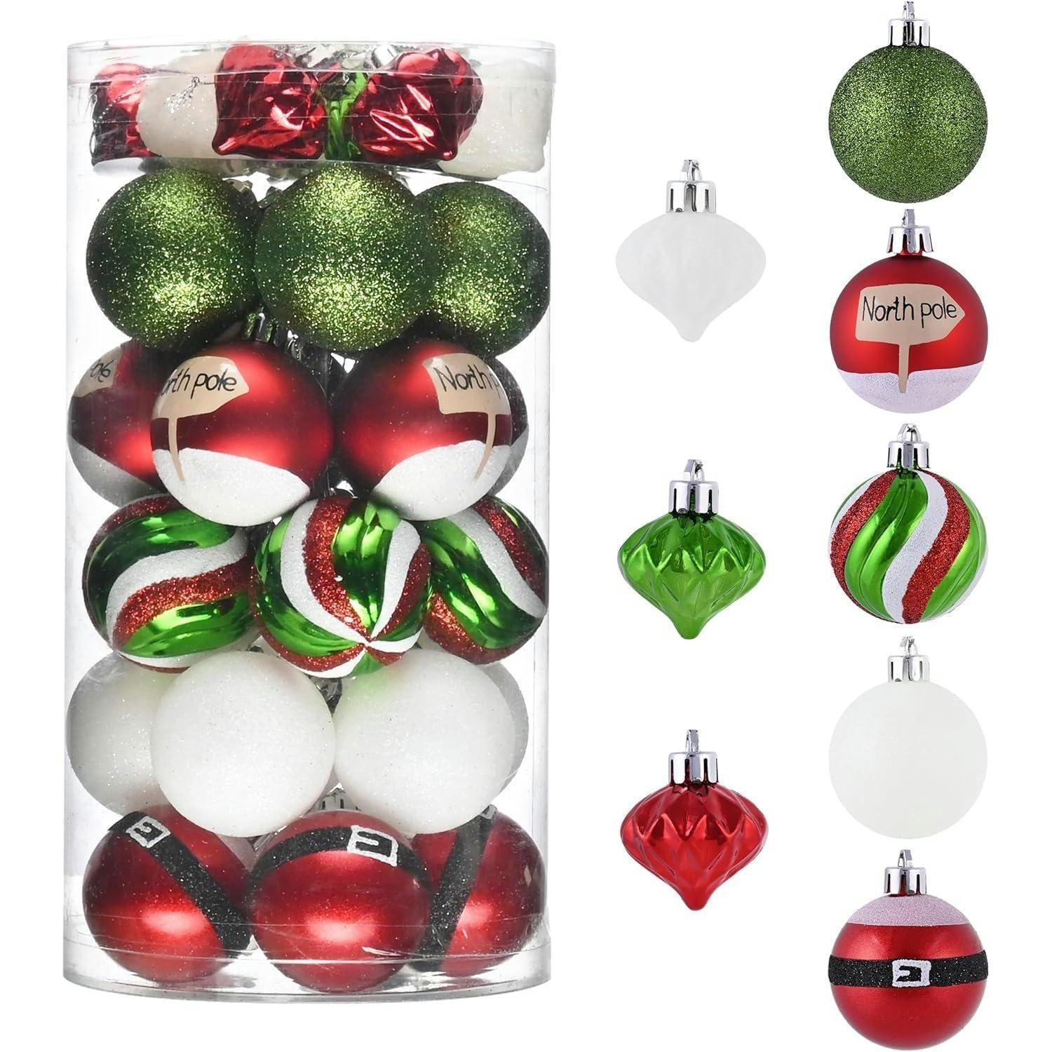 WEIHNACHTSKUGELN 35-teiliges Set 5 cm Rot Grün Weiß - Multicolor, Kunststoff (5/5/5cm)