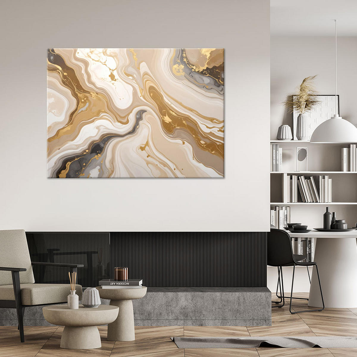 WANDBILD, Abstrakt marmor glamour beige - Beige, Textil (60/40cm) - Feeby