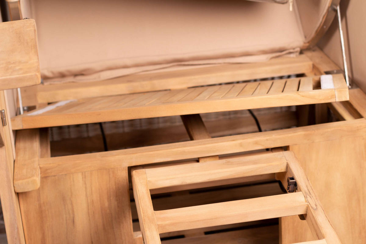 STRANDKORB Düne 1 Sitzer Teak PE Shell - Schwarz/Braun, Holz/Textil (96/165/80cm) - Mr. Deko