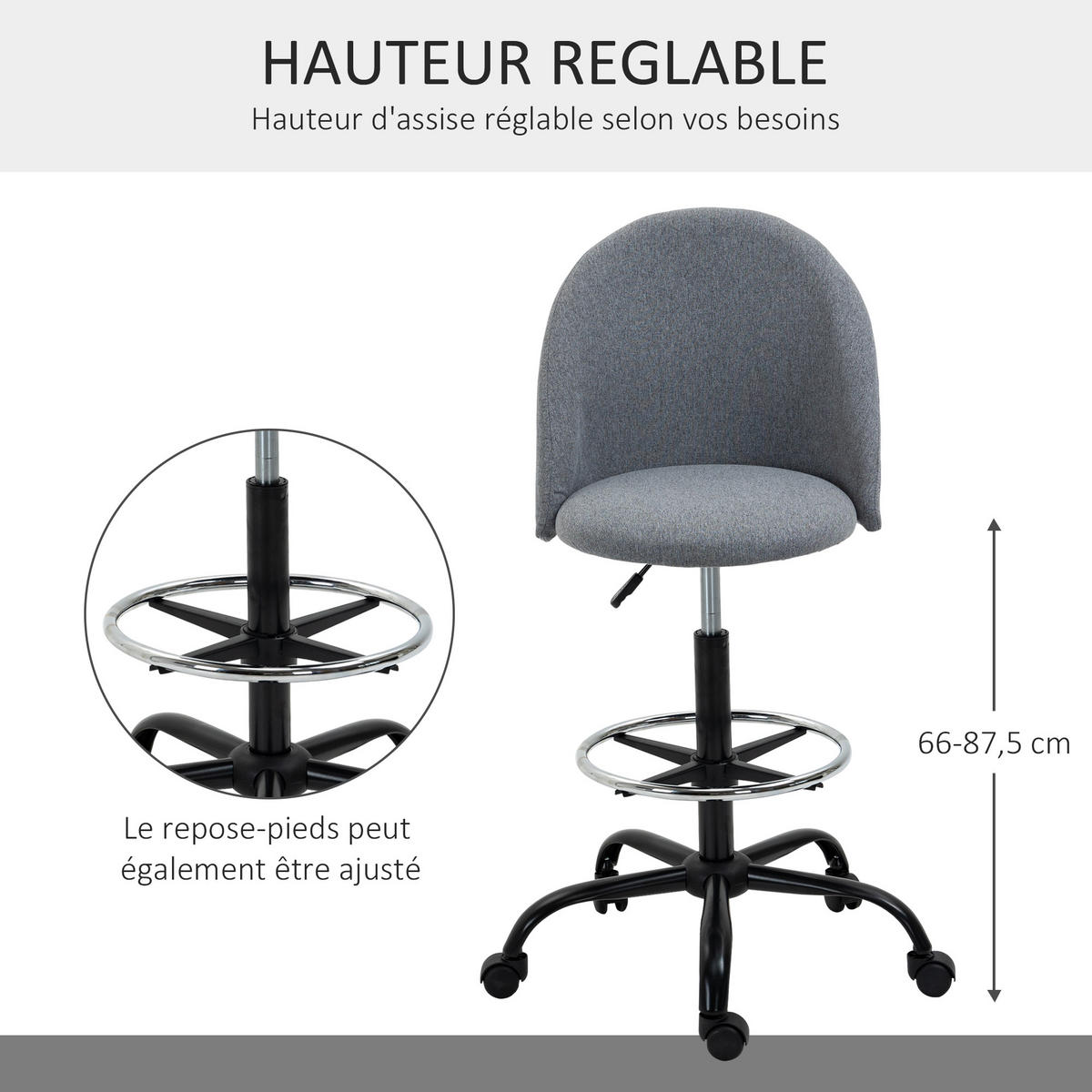 BÜROHOCKER DE-11652 höhenverstellbar 360° drehbar Grau - Grau, Textil (60/125/48cm) - ComfortXL