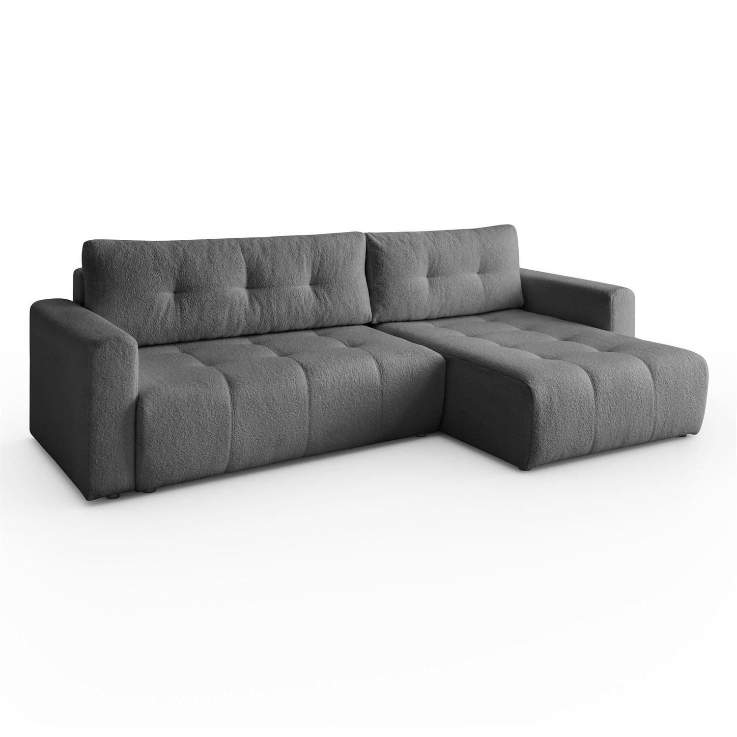 ECKSOFA VIENNA Stil Bettkasten und Funktionalität Bouclé Graphit Rechts - Graphitfarben, Holz (261/143cm) - Kaiser Möbel