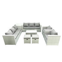GARTENGARNITUR mit 3-SITZER SOFA,COUCHTISCH Polyrattan Hellgrau-Mix 10-Sitzer - Hellgrau/Grau, Glas/Kunststoff - Fimous