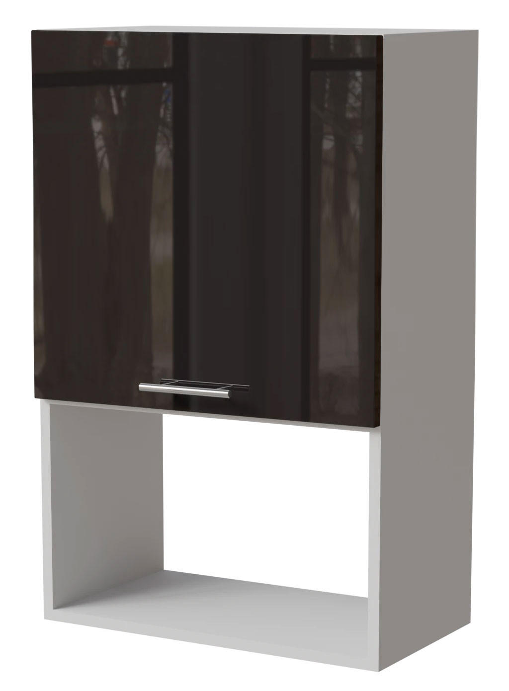 Feldmann-Wohnen Mikrowellenumbauschrank Schwarz Hochglanz, Weiß 60x96x32.5 cm