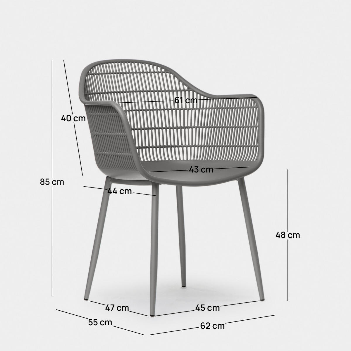 GARTENSTUHL Soren Grau 62 cm x 85 cm 4er-Set - Grau, Kunststoff (62/85/55cm) - Klast Home