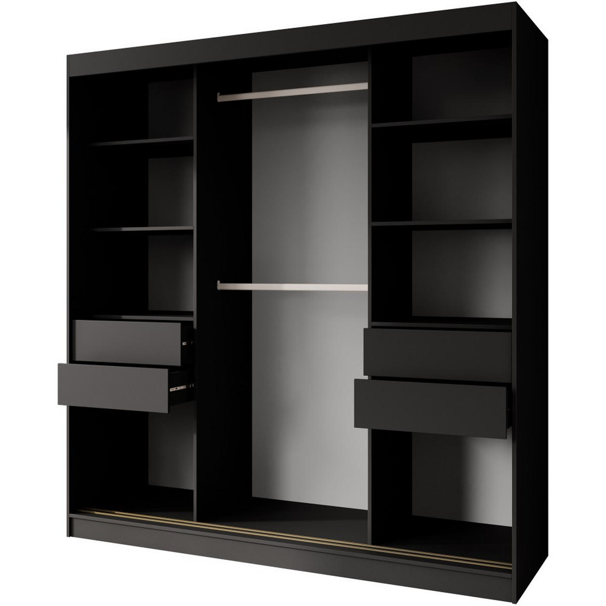 SCHWEBETÜRENSCHRANK Marika Lux, 2-Türig, mit Schubladen, Schwarz+Gold, 200 cm - Goldfarben/Schwarz, Holzwerkstoff (200/216/61cm) - Beautysofa