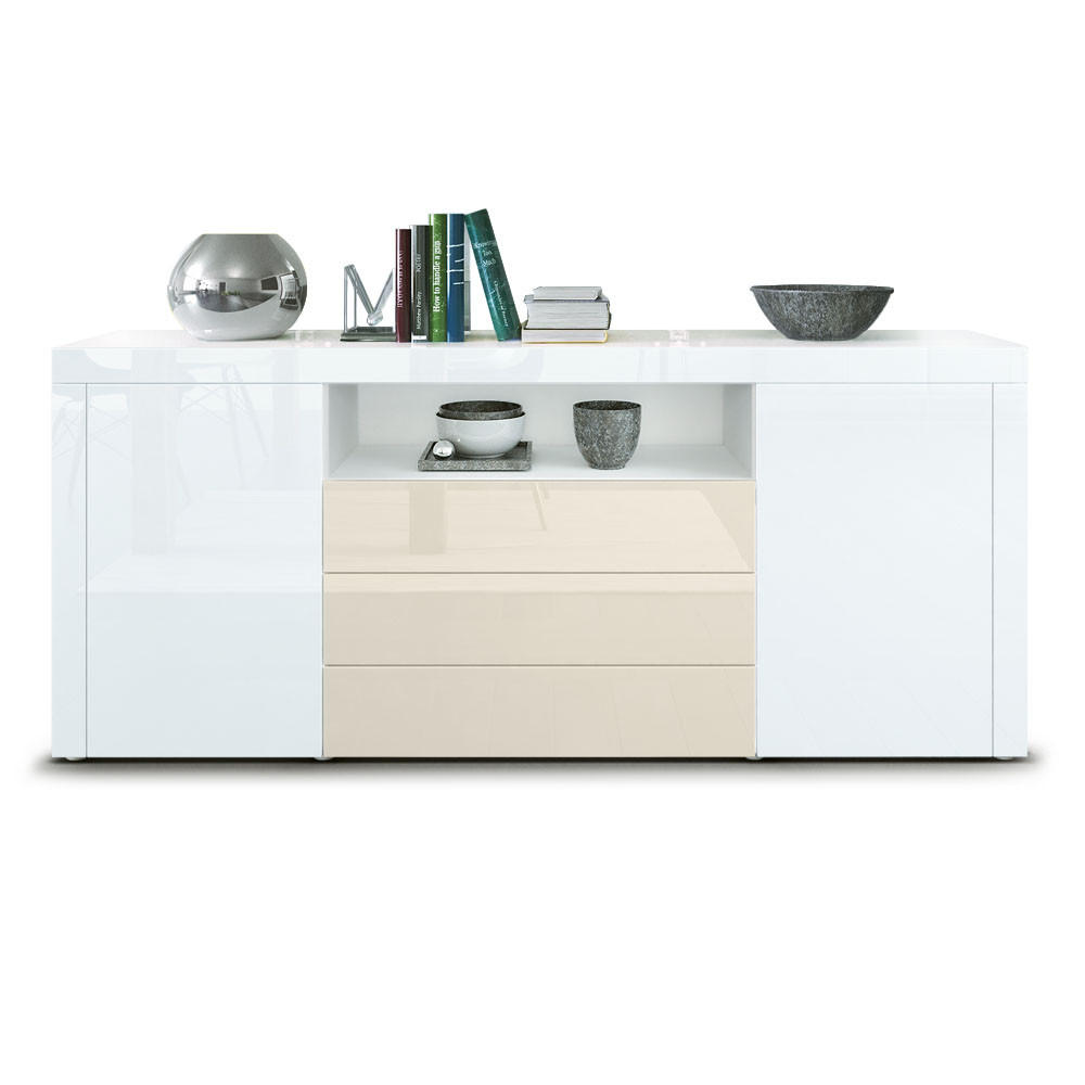 SIDEBOARD Santiago Weiß Hochglanz / Creme Hochglanz - Weiß Hochglanz, Holzwerkstoff (167/72/35cm) - Vladon