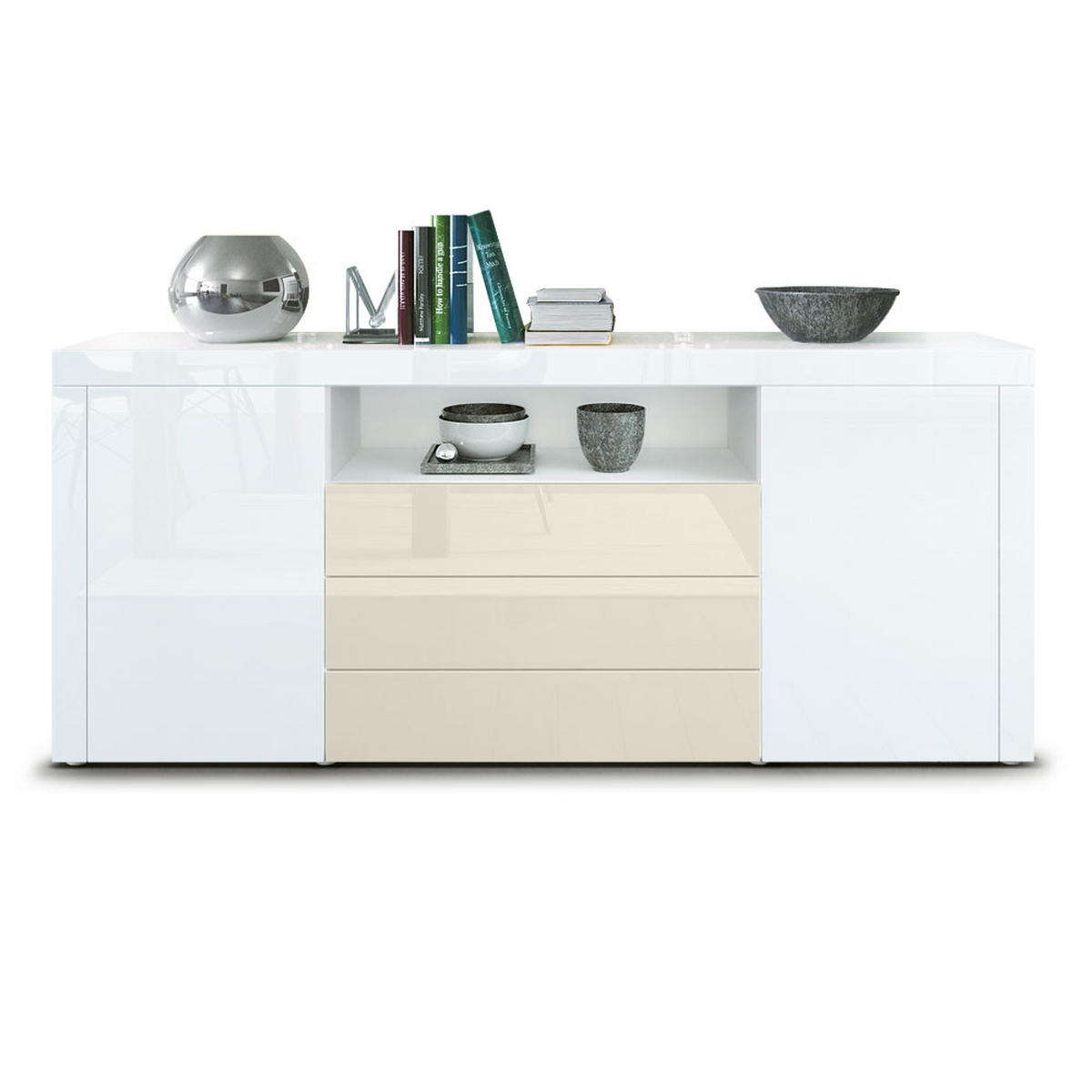 SIDEBOARD Santiago Weiß Hochglanz / Creme Hochglanz - Weiß Hochglanz, Holzwerkstoff (167/72/35cm) - Vladon