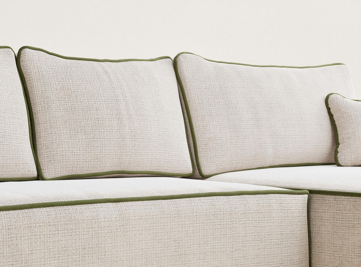 ECKSOFA MIT SCHLAFFUNKTION Modo Grau Chenille-Stoff - Rechts Seite - Creme/Schwarz, Holz/Holzwerkstoff (294/185cm) - Maison de Reve