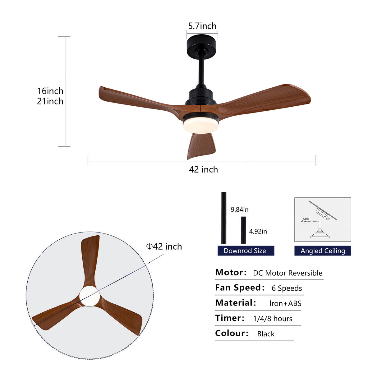 DECKENVENTILATOR DE-16256 42 Zoll Bauernhaus-Stil mit Fernbedienung Walnuss - Walnussfarben, Kunststoff (107/107/34cm) - ComfortXL