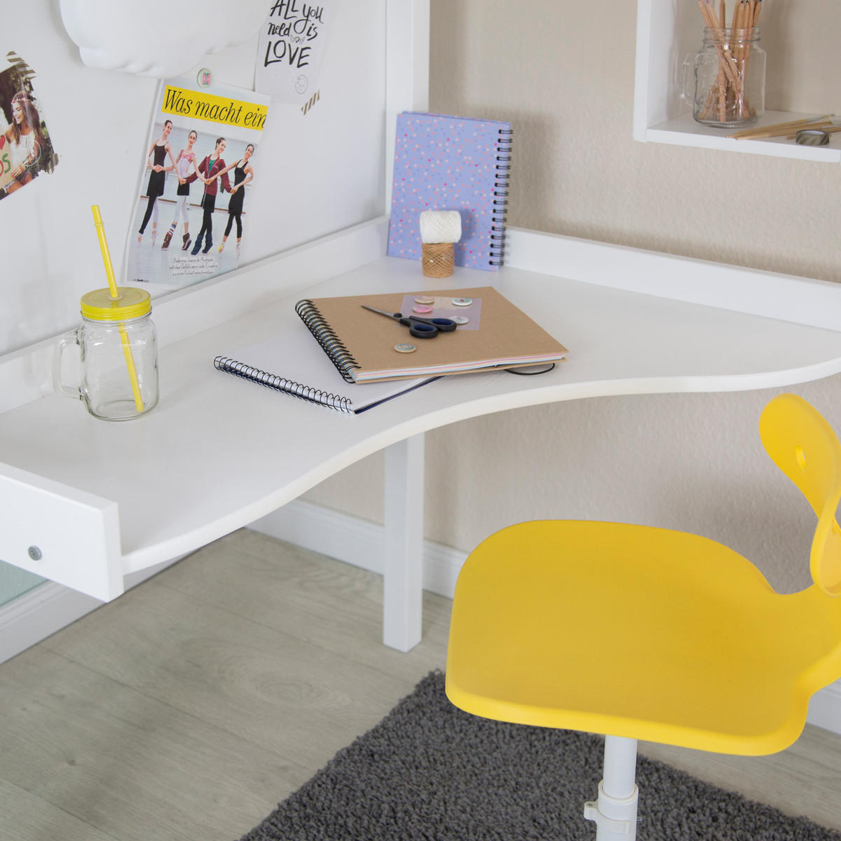 HOCHBETT 90/200 cm mit Schreibtisch - Weiß, Holz (90/200cm) - Homestyle4u
