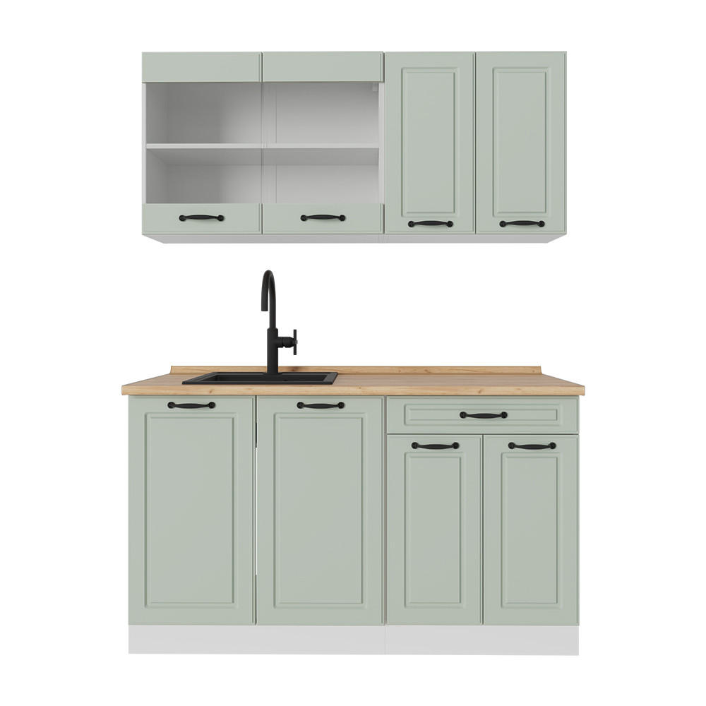 SINGLEKÜCHE R-Line, Mint Landhaus/Weiß, 140 cm Arbeitsplatte Goldkraft Eiche - Weiß/Grün, Holzwerkstoff (140/81.6/60cm) - Vicco