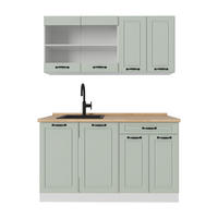 SINGLEKÜCHE R-Line, Mint Landhaus/Weiß, 140 cm Arbeitsplatte Goldkraft Eiche - Weiß/Grün, Holzwerkstoff (140/81.6/60cm) - Vicco