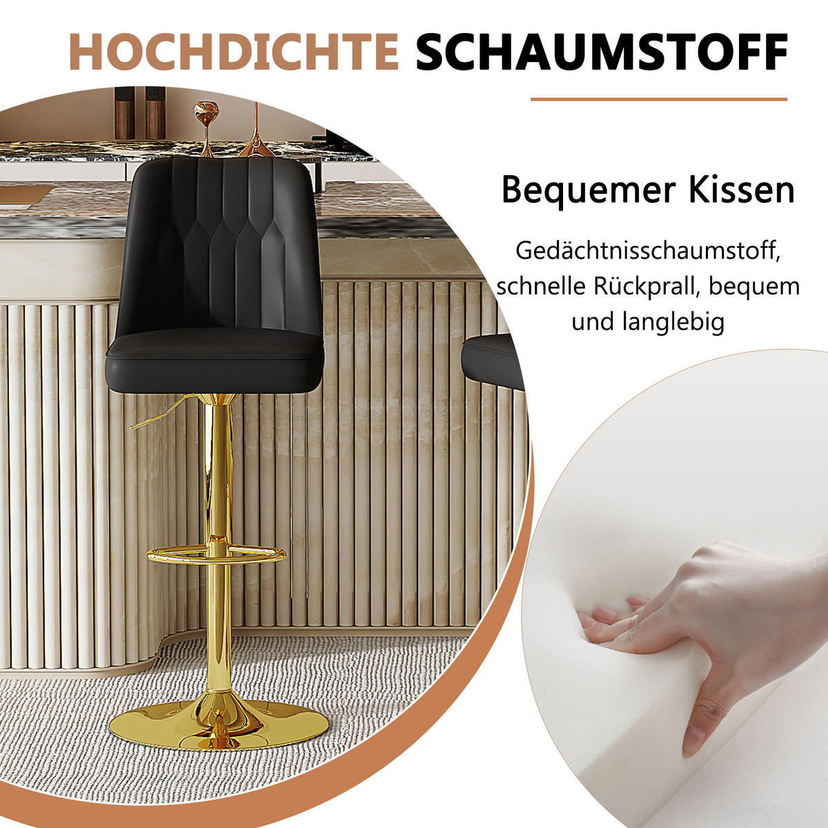 BARHOCKER 2er-Set Schwarz & Gold Höhenverstellbar 360° Drehbar mit Rückenlehne - Schwarz, Metall (44/95.5/44cm) - PANGIVO